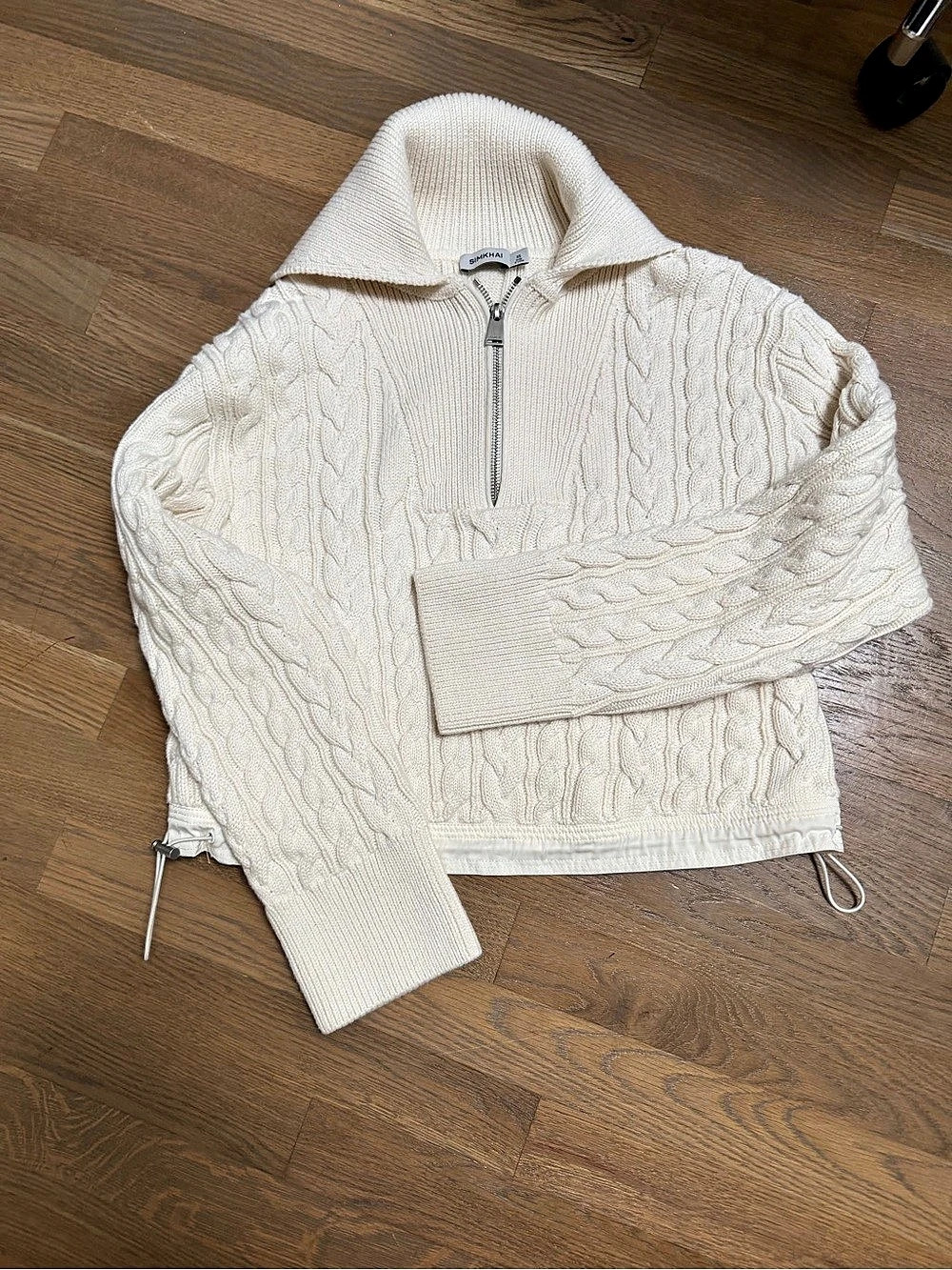 SIMKHAI Lourdes Cropped Cable-Knit Half-Zip Sweater Cream XS